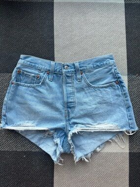 Levi's 501 Light Blue Distressed Denim Cutoff Shorts